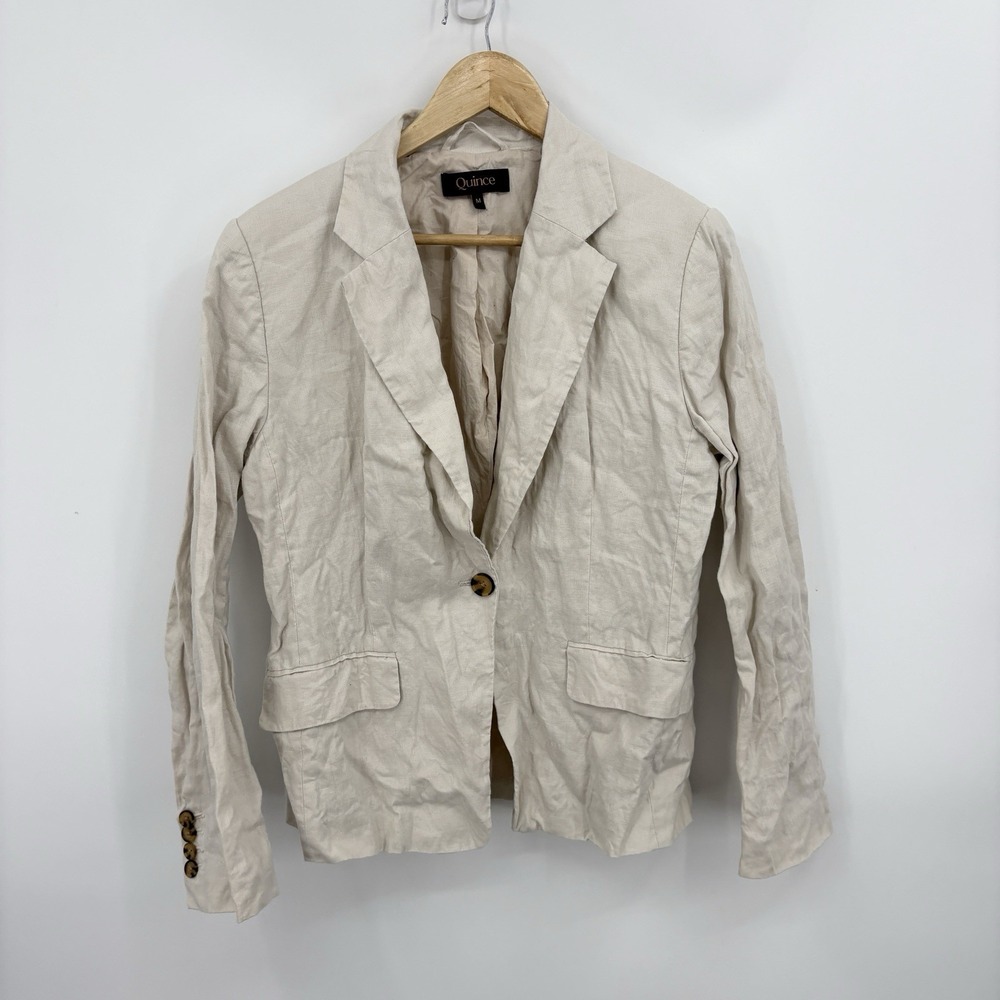 Quince Linen Blazer Jacket Medium Office Sustainable Minimalist Single Button